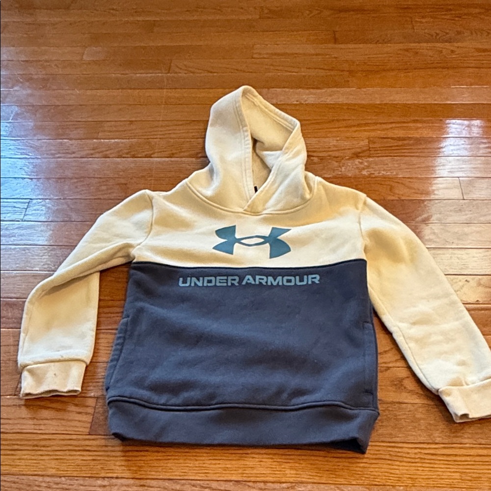 Boys Size 7 - Like New - Under Armour Two-Tone Logo Hoodie - Cream & Charcoal